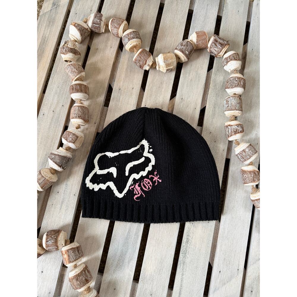 Vintage Y2K Fox Racing Black Pink Beanie Hat